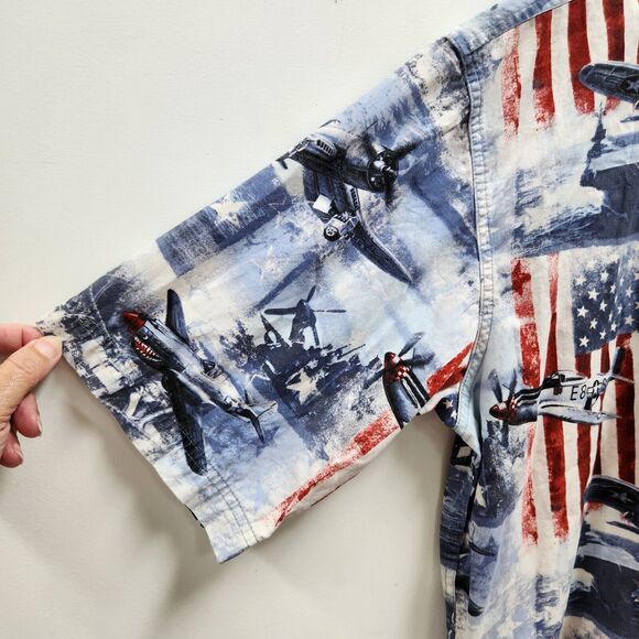 Vtg Red Head Mens Patriotic Airplane Print Shirt Size M Short Sleeve Button. USA - Picture 3 of 10